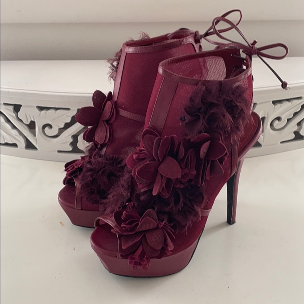 Floral Platform Heels in Burgundy